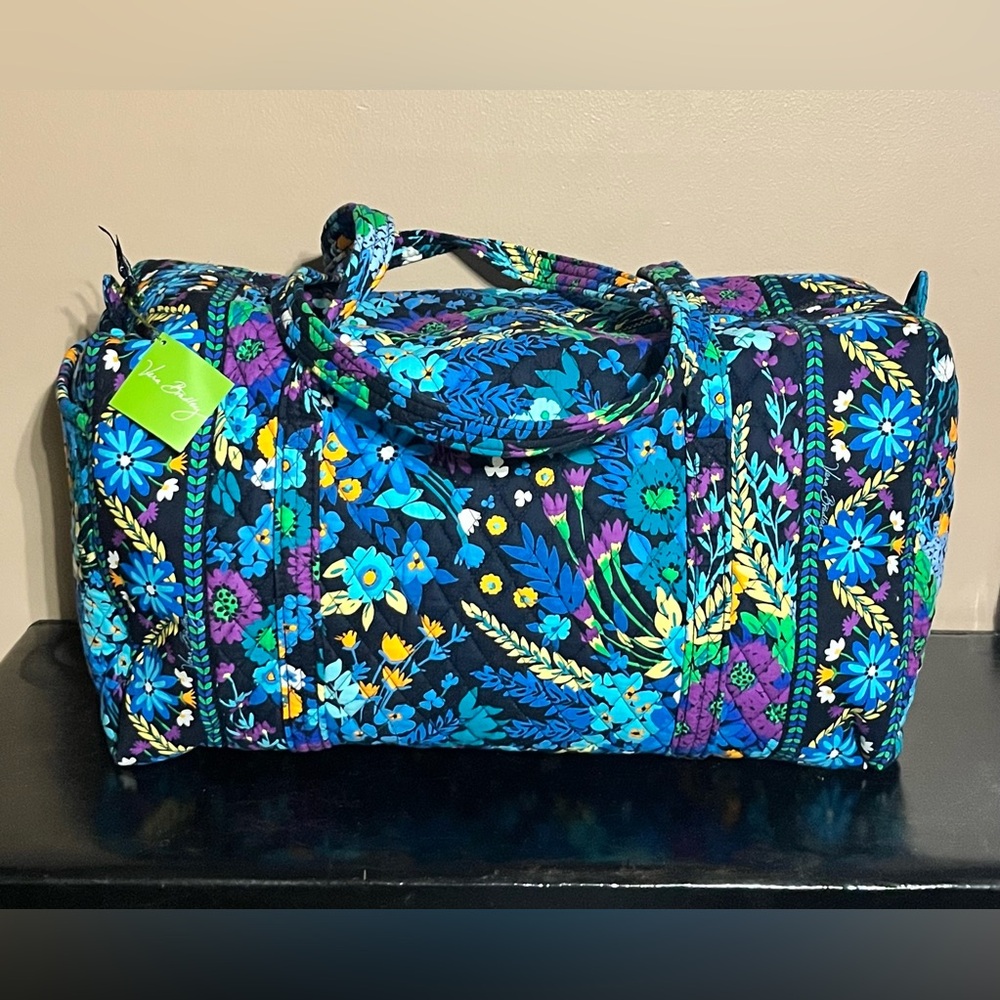 Vera Bradley Floral Quilted Large Duffel Bag Midnight Blues NWT
